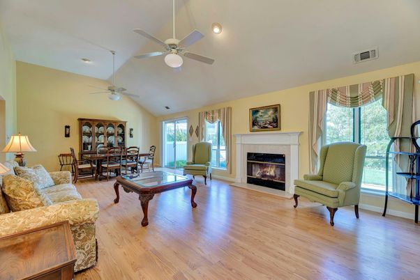 Dining room, Fireplace, Interior, Living room, Wood Texture Flooring