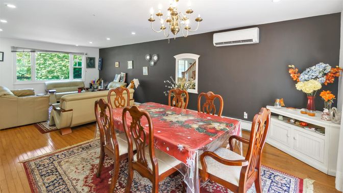 Chandelier, Dining room, Interior, Living room, Recessed Lighting, Wood Texture Flooring
