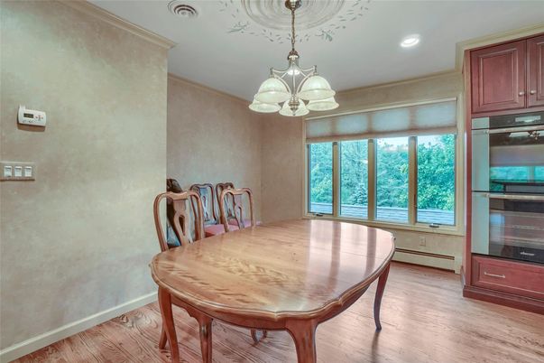 Dining room, Interior, Pendant Lights, Recessed Lighting, Wood Texture Flooring