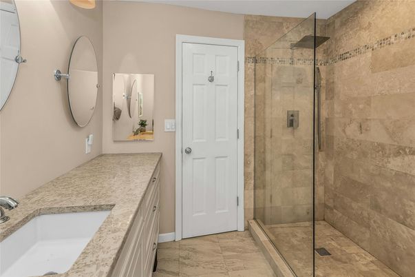 Bathroom, Dual Sink Vanities, Glass Shower, Interior