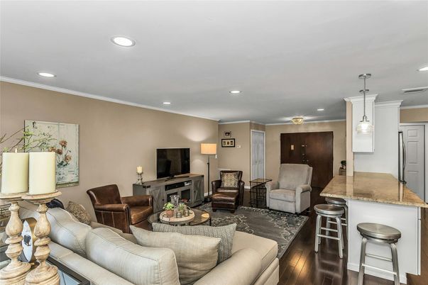 Fireplace, Interior, Living room, Pendant Lights, Recessed Lighting, Wood Texture Flooring