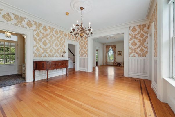 Chandelier, Empty room, Interior, Wood Texture Flooring