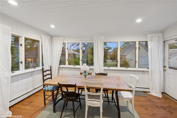 Dining room, Interior, Recessed Lighting, Wood Texture Flooring
