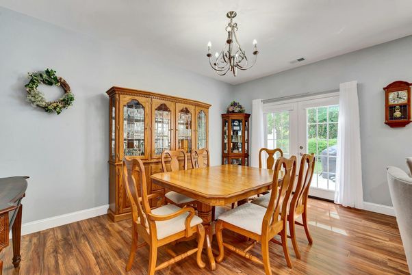 Chandelier, Dining room, Interior, Wood Texture Flooring