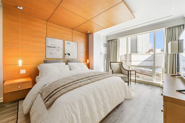 Bedroom, Interior, Pendant Lights, Wooden Ceilings, Wood Texture Flooring