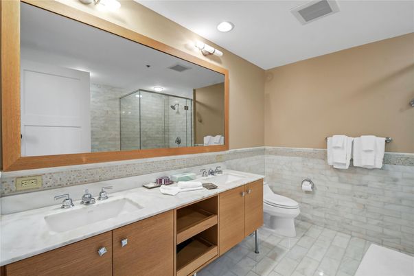 Bathroom, Dual Sink Vanities, Glass Shower, Interior, Recessed Lighting