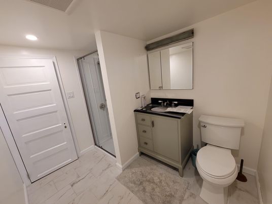 Bathroom, Interior, Marble, Recessed Lighting