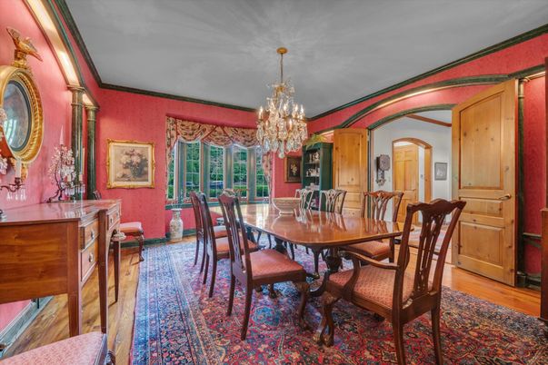 Chandelier, Dining room, Interior, Wood Texture Flooring