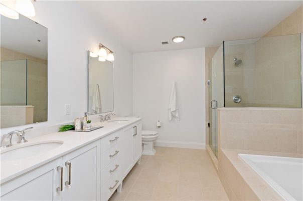 Bathroom, Dual Sink Vanities, Glass Shower, Interior, Recessed Lighting