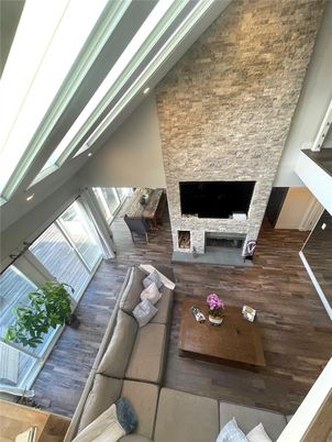 Fireplace, Interior, Living room, Stone Walls, Wood Texture Flooring