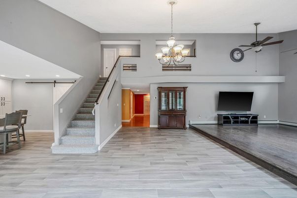 Chandelier, Interior, Recessed Lighting, Wood Texture Flooring