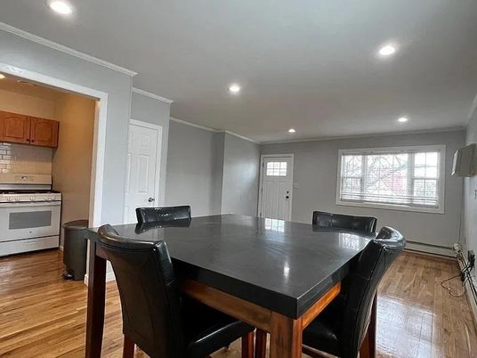 Dining room, Interior, Kitchen, Recessed Lighting, Wood Texture Flooring