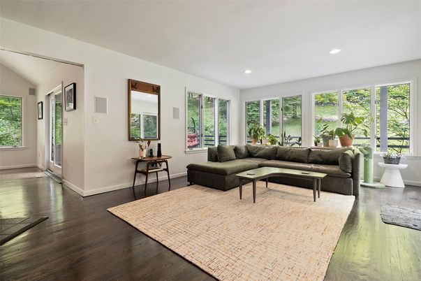 Interior, Living room, Recessed Lighting, Wood Texture Flooring