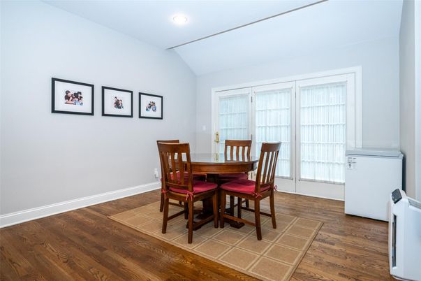 Dining room, Interior, Recessed Lighting, Wood Texture Flooring