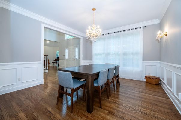 Chandelier, Dining room, Interior, Wood Texture Flooring