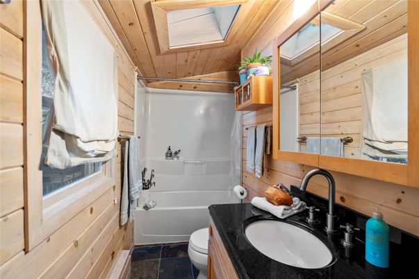 Bathroom, Dual Sink Vanities, Interior, Wooden Ceilings, Wooden Walls