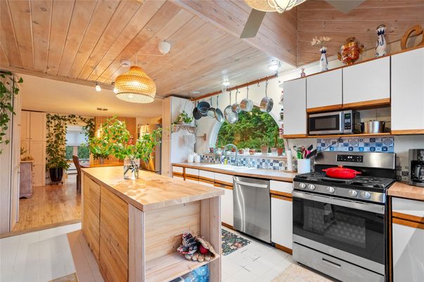 Interior, Kitchen, Stainless Steel Appliances, Wooden Ceilings, Wood Texture Flooring