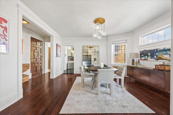 Dining room, Interior, Pendant Lights, Wood Texture Flooring