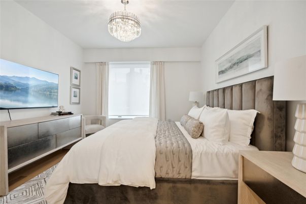 Bedroom, Chandelier, Interior, Wood Texture Flooring