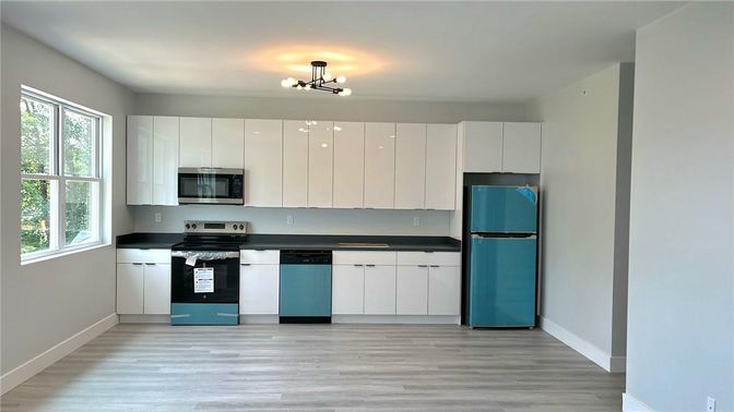 Interior, Kitchen, Stainless Steel Appliances, Wood Texture Flooring