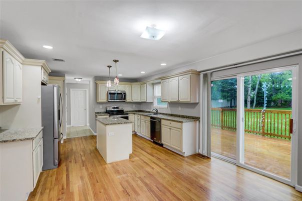 Interior, Kitchen, Pendant Lights, Recessed Lighting, Wood Texture Flooring