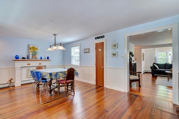 Dining room, Interior, Pendant Lights, Wood Texture Flooring