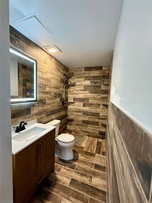 Bathroom, Interior, Wood Texture Flooring, Wooden Walls