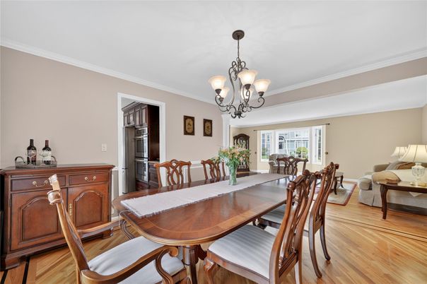 Chandelier, Dining room, Interior, Wood Texture Flooring