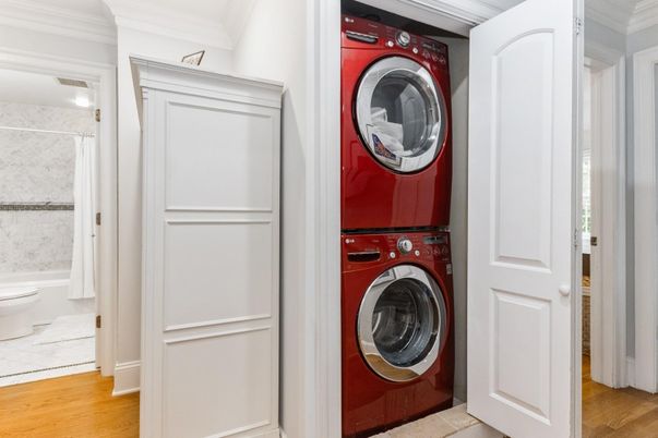 Bathroom, Interior, Utility Closets, Washer, Wood Texture Flooring