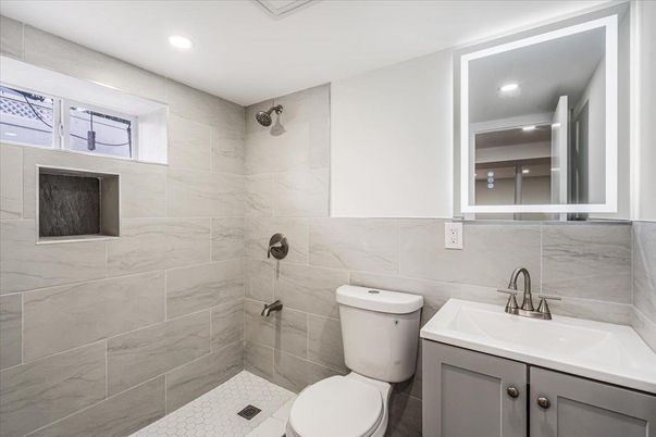 Bathroom, Interior, Marble Walls, Recessed Lighting