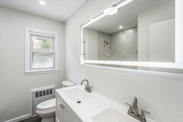 Bathroom, Interior, Marble Walls, Recessed Lighting