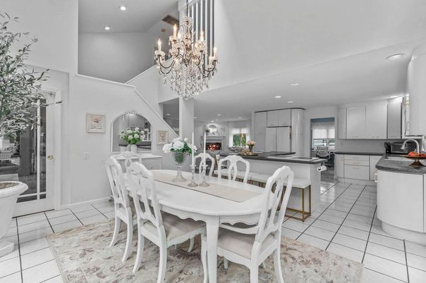 Chandelier, Dining room, Fireplace, Interior, Kitchen, Recessed Lighting