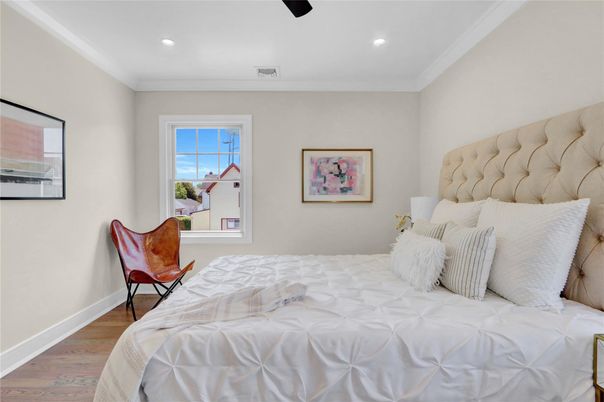 Bedroom, Interior, Recessed Lighting, Wood Texture Flooring