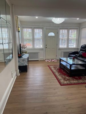 Chandelier, Interior, Living room, Recessed Lighting, Wood Texture Flooring