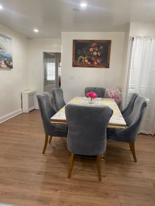 Dining room, Interior, Recessed Lighting, Wood Texture Flooring