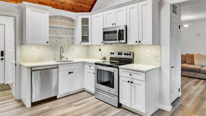 Interior, Kitchen, Stainless Steel Appliances, Wooden Ceilings, Wood Texture Flooring