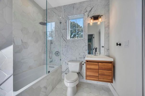 Bathroom, Glass Shower, Interior, Marble Walls