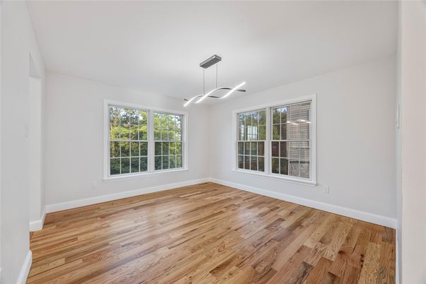Empty room, Interior, Pendant Lights, Wood Texture Flooring