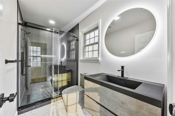 Bathroom, Glass Shower, Interior, Marble, Recessed Lighting