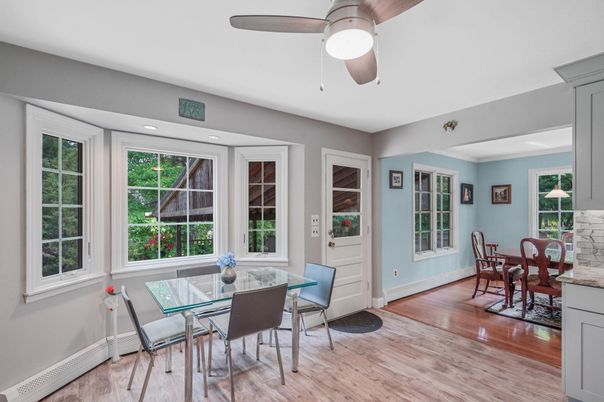 Dining room, Interior, Recessed Lighting, Wood Texture Flooring