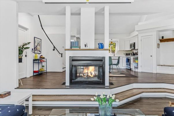 Fireplace, Interior, Kitchen, Wood Texture Flooring