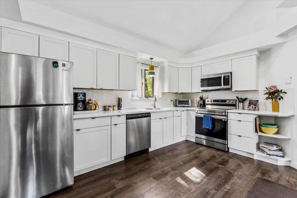 Interior, Kitchen, Stainless Steel Appliances, Wood Texture Flooring