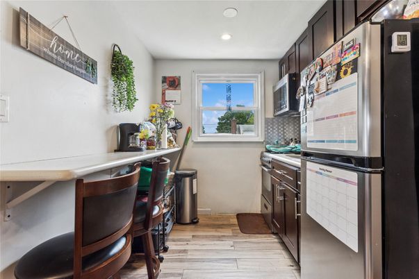 Interior, Kitchen, Recessed Lighting, Wood Texture Flooring