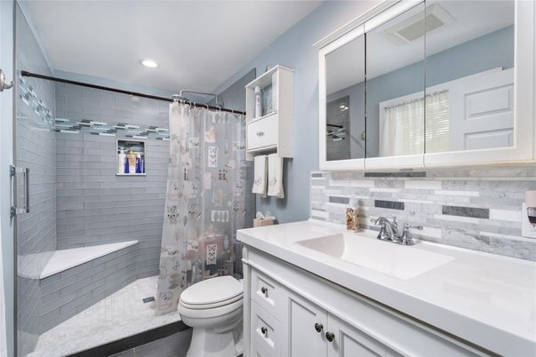 Bathroom, Glass Shower, Interior, Recessed Lighting