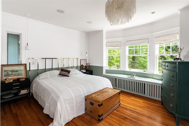 Bedroom, Interior, Pendant Lights, Recessed Lighting, Wood Texture Flooring