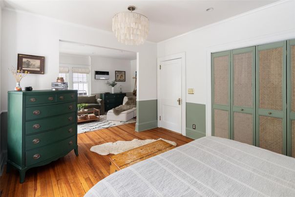 Bedroom, Chandelier, Interior, Wood Texture Flooring