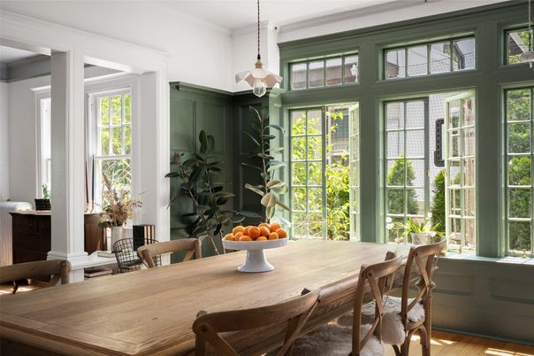 Dining room, Interior, Pendant Lights, Wood Texture Flooring