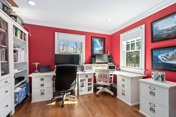 Home Office, Interior, Recessed Lighting, Wood Texture Flooring