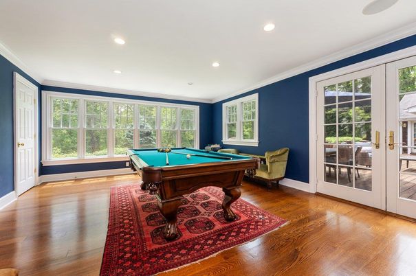 Billiard Table, Game Room, Interior, Recessed Lighting, Wood Texture Flooring
