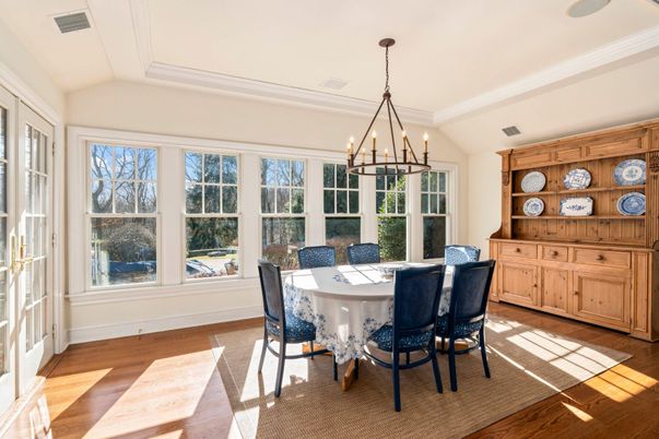 Chandelier, Dining room, Interior, Pendant Lights, Wood Texture Flooring